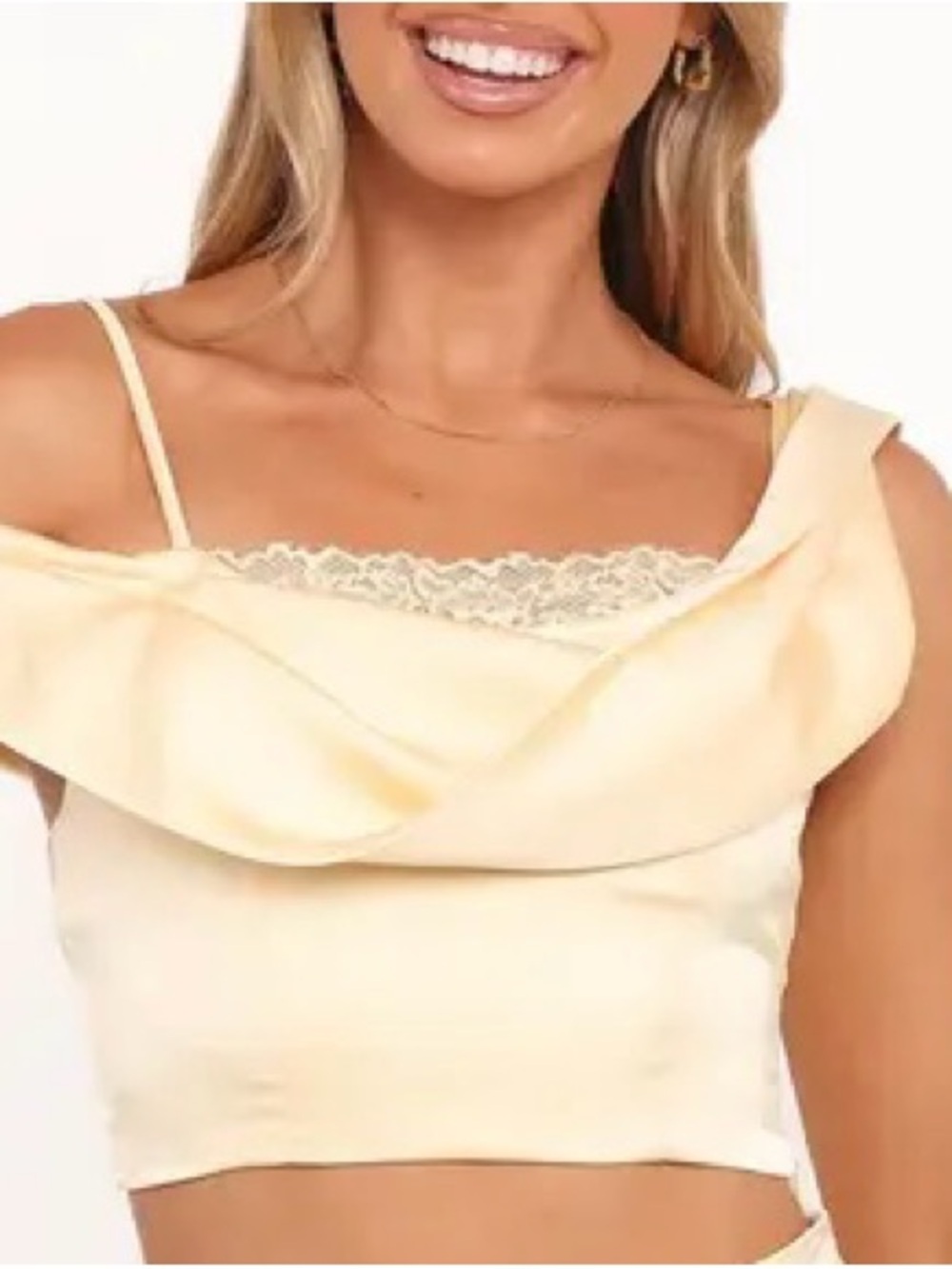 Petal & Pup Yellow Marylin Cold Shoulder Crop Top Medium